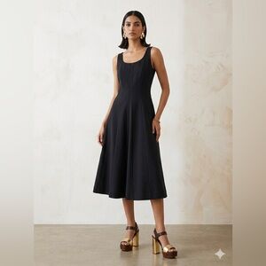 A New Day Black Midi Dress Black Side Pockets Linen Feel Fabric EC Size 2